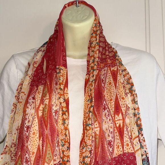 Polyester crinkle cloth floral paisley multi pattern multi color long scarf - Picture 2 of 5